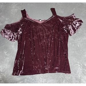 Torrid Top Womens 5X‎ Pink Crushed Velvet Cold Shoulder Blouse Flutter Sleeve